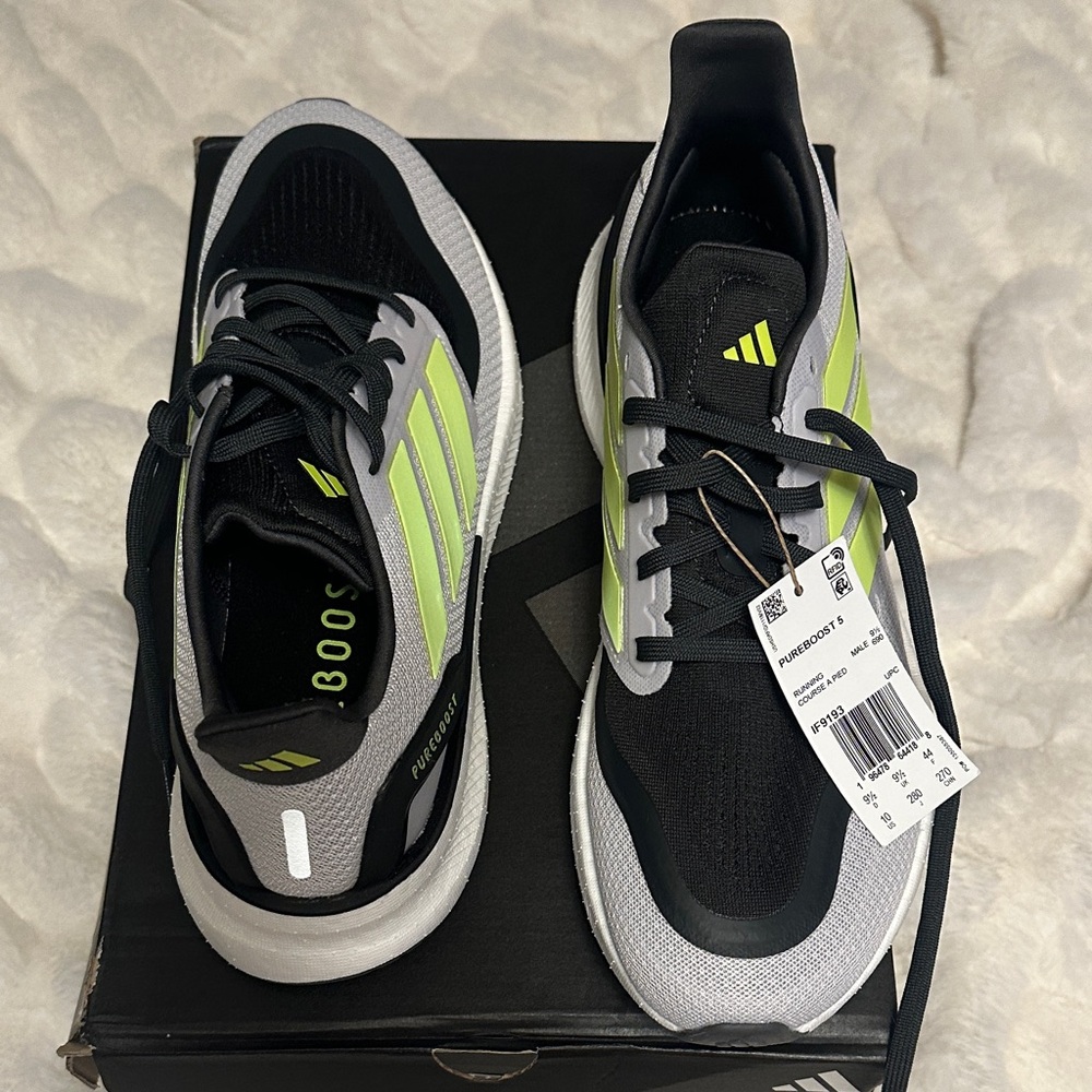 Adidas Men's Black and Neon Green Athletic Shoes